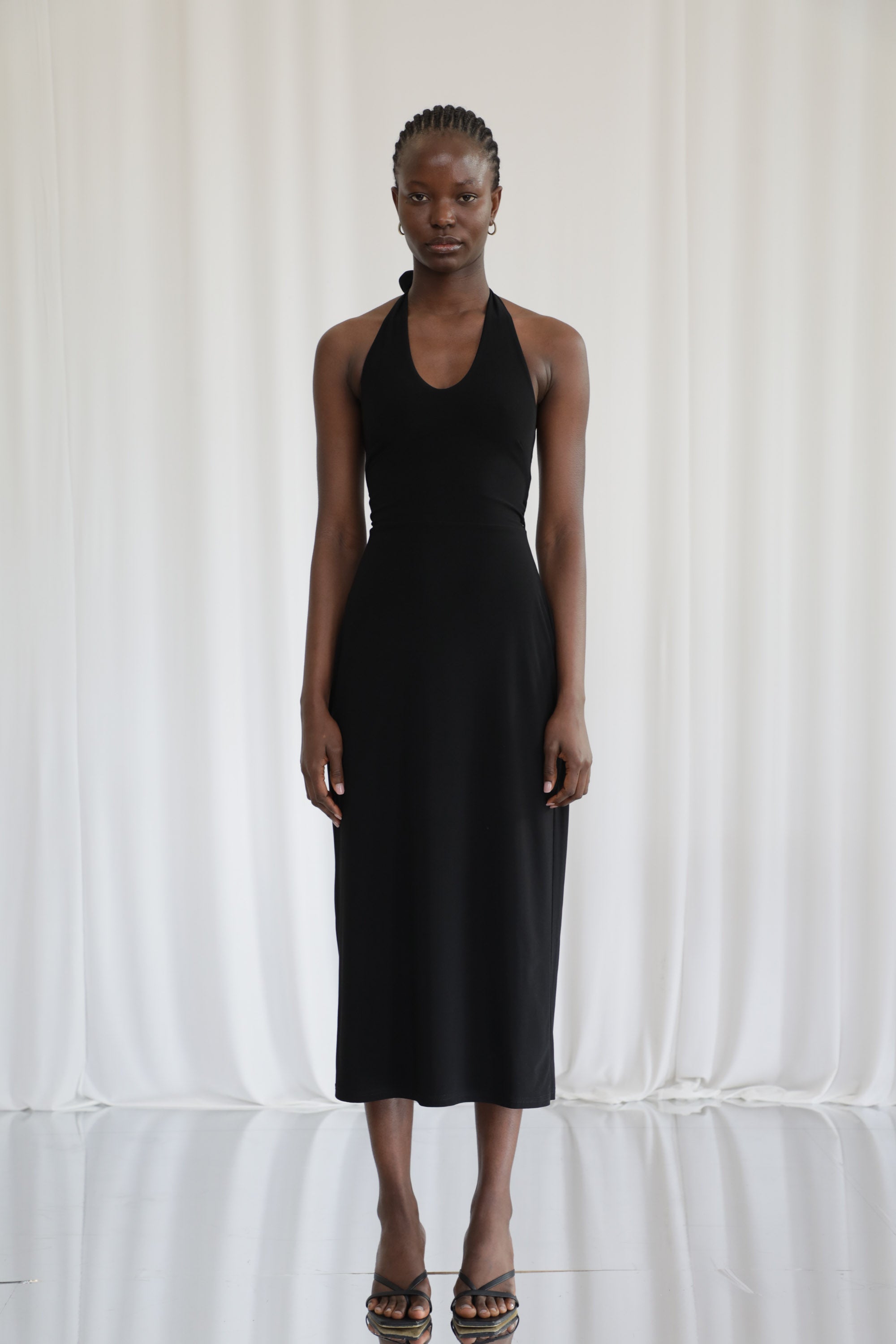 black halter neck dress Averie Draped Mini by Cotton Candy LA - Size L 3% Spandex Caden Halter Neck Maxi Dress
