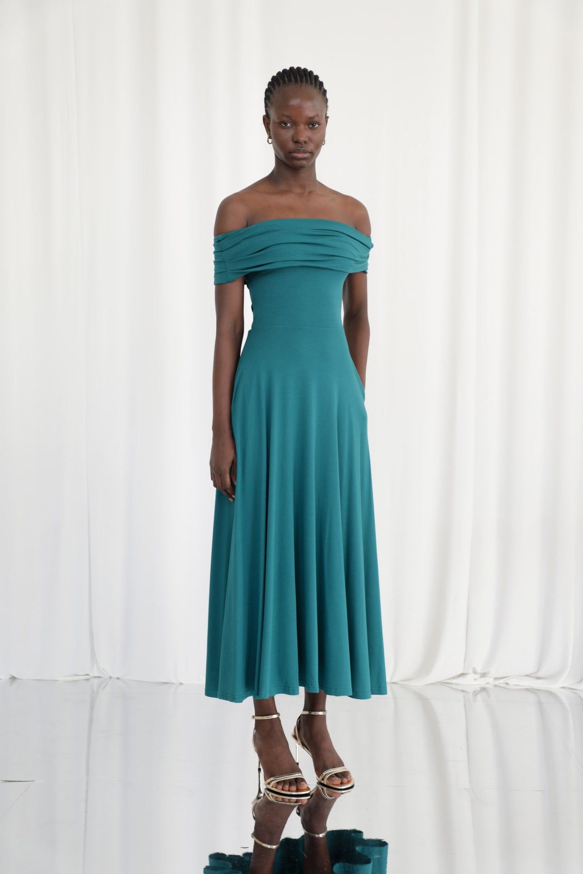 aym dress Penelope Bardot Maxi Black Drawstring Slit Midi Size:Regular 6 (S) Rebels Long Slip Dress with
