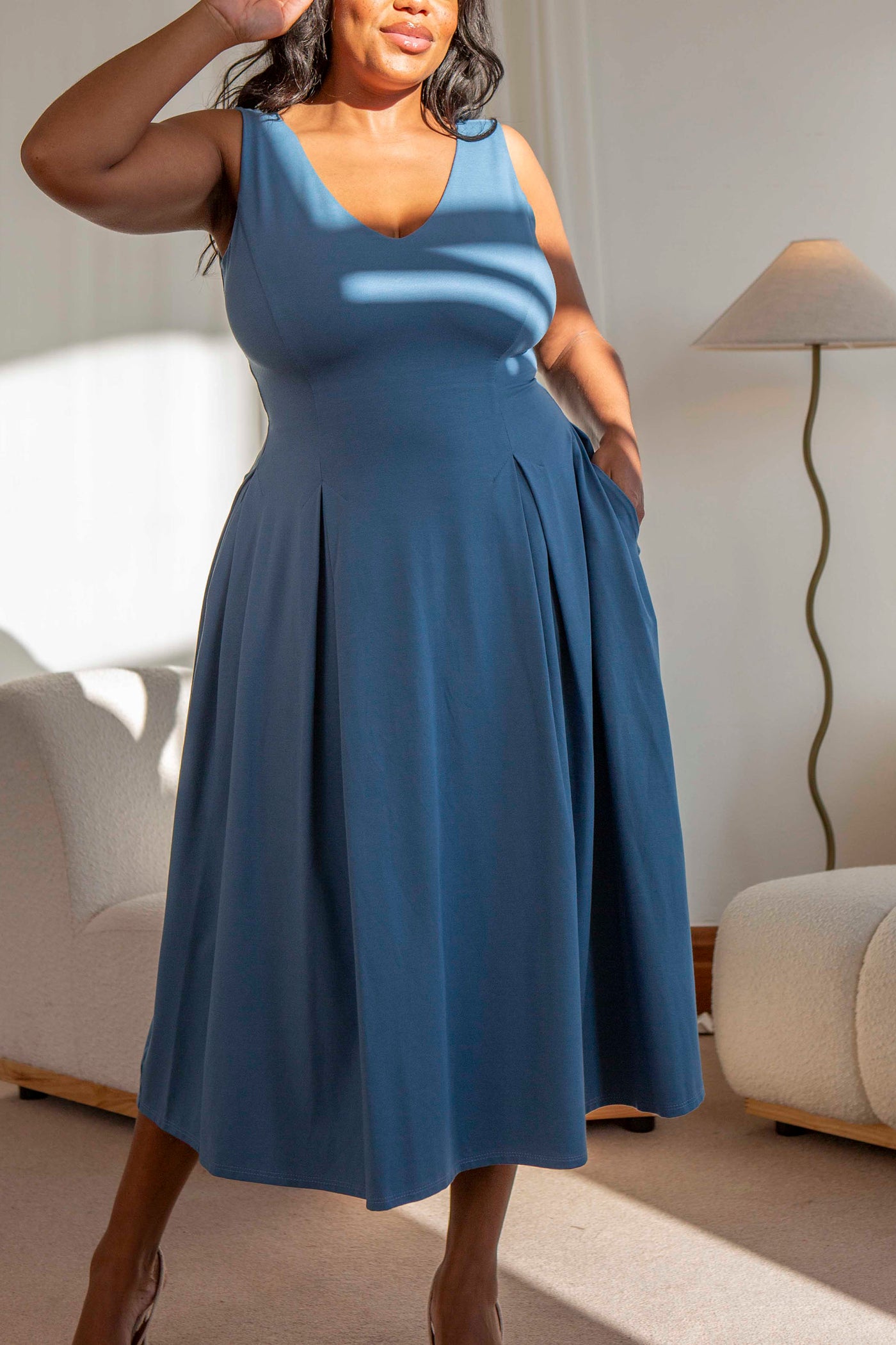 Chelsea V-Neck Pleated Midi Dress