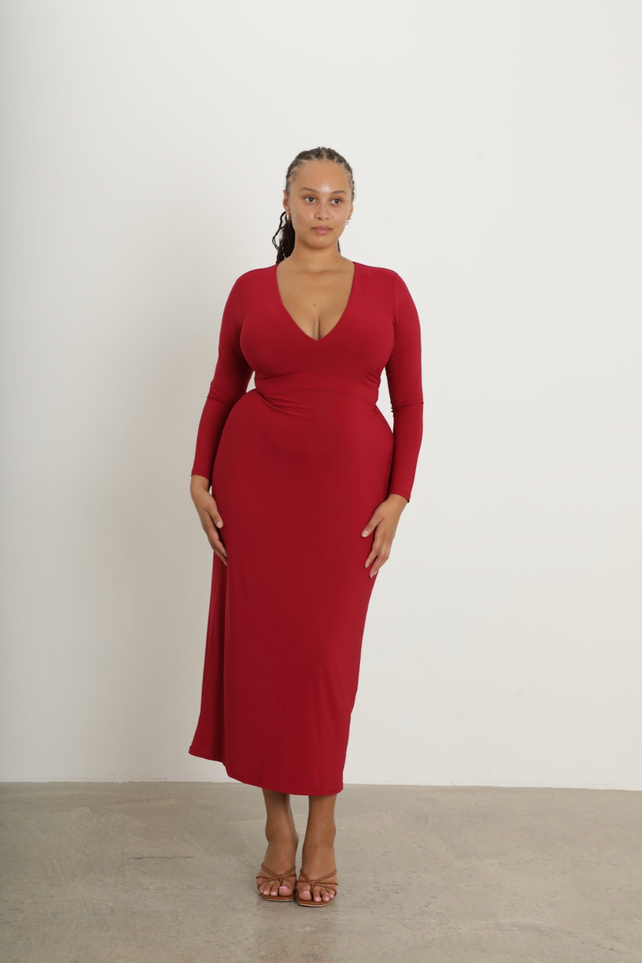 Taylor Maxi Dress front view with flowing silhouette and bra friendly design
