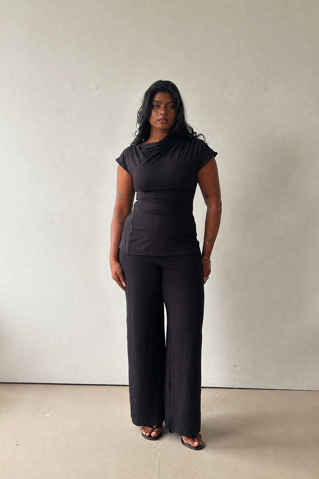Finsbury Sculpting Straight Leg Trousers in midnight black soft pull-on fabric