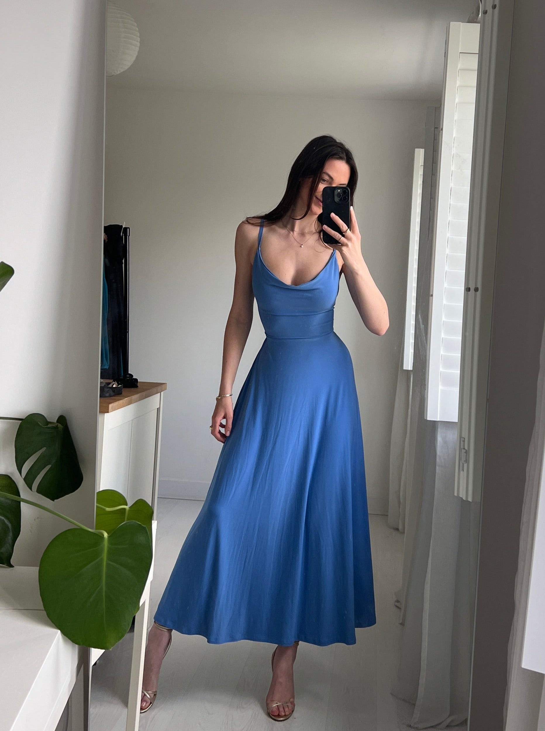 Mermaid Royal Blue Satin Slit Dress – Lisposa