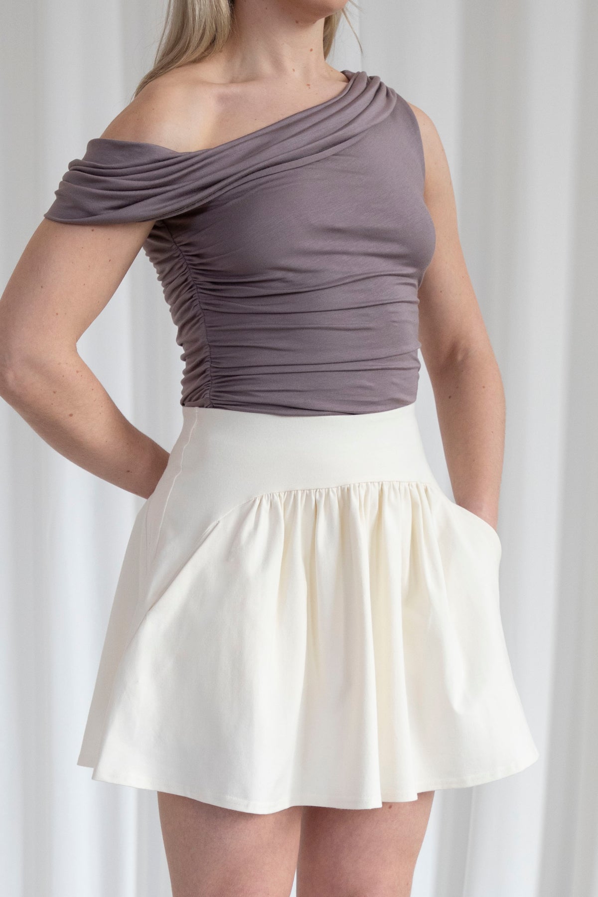 AYM Belle Gathered Mini Skort - S / Vintage Cream