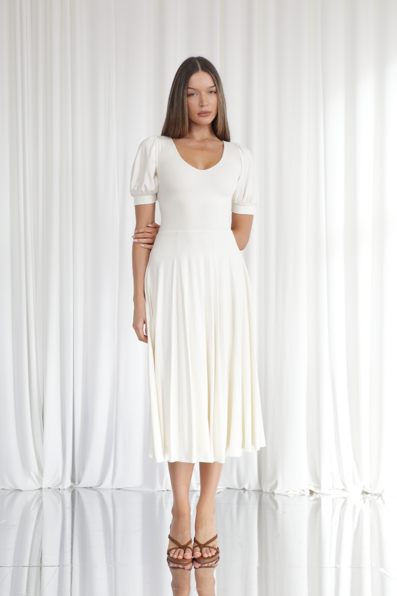 white puff sleeve midi dress Elsie textured crinkle Sienna Miller Just Wore Maxi and Midi Dresses Select color:Blue
