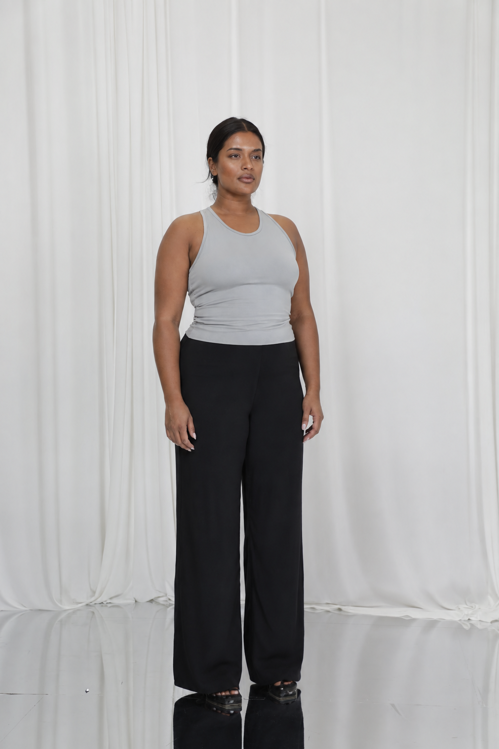 Finsbury Sculpting Straight Leg Trousers detail showing fabric texture and seam quality