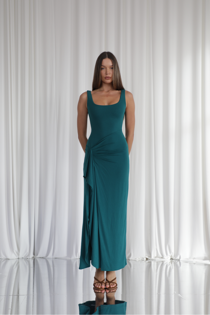 Athena Waterfall Ruffle Maxi Dress