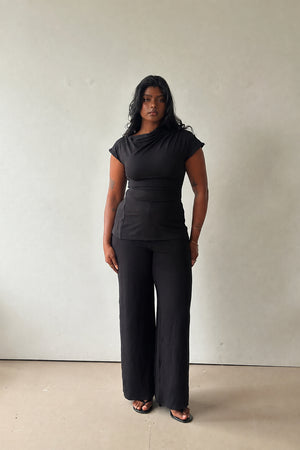 Finsbury Sculpting Straight Leg Trousers in midnight black soft pull-on fabric