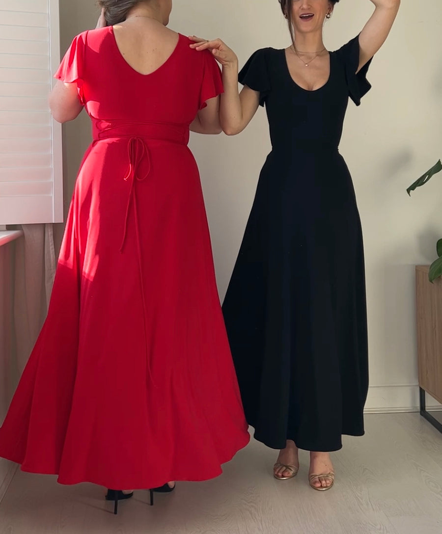 Amaba Asymmetric Drape Side Wool Blend Maxi Dress